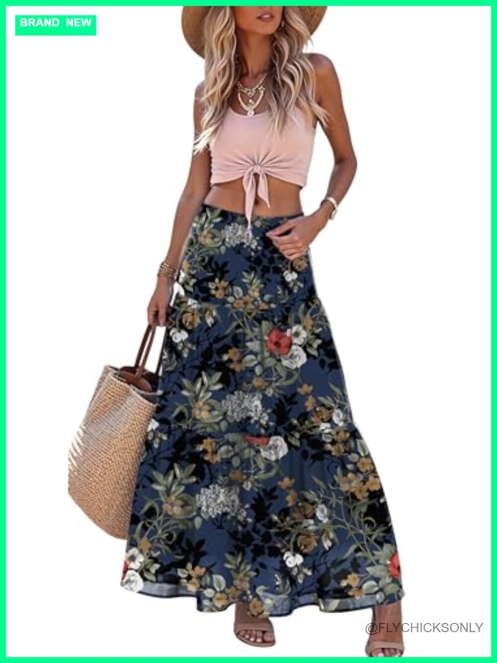 Women's Pleated Chiffon A-Line Maxi Skirt Elastic High Waist Flowy Casual